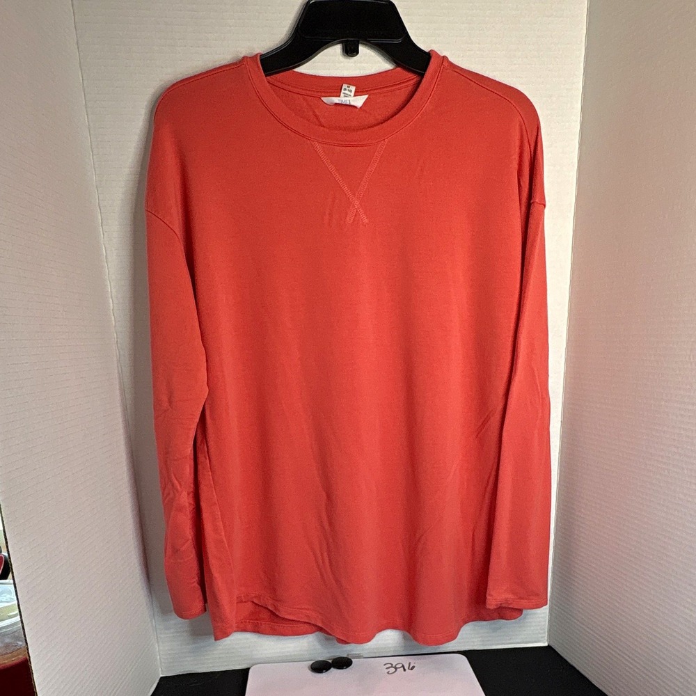Time and Tru Lightweight Orange Crew Neck Pullover Sweatshirt Women's M